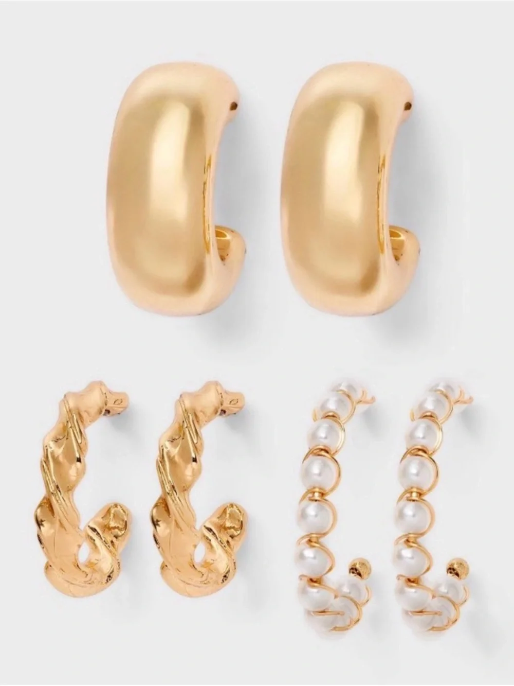 wild fable Gold Hoop and Pearl Mix Earring Set